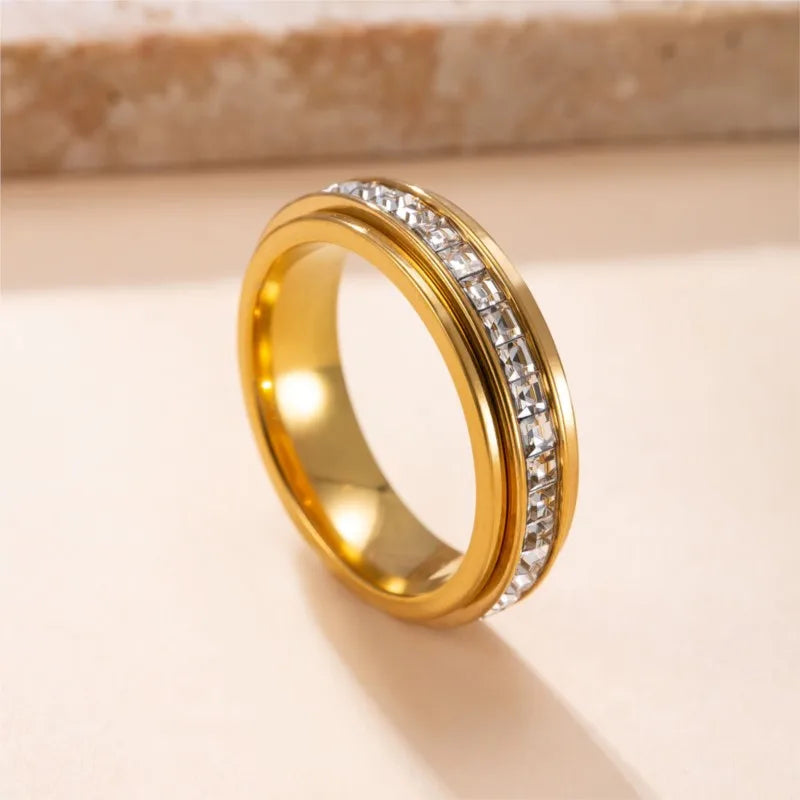 Stainless Steel CZ Gemstone Anxiety Spinner Ring