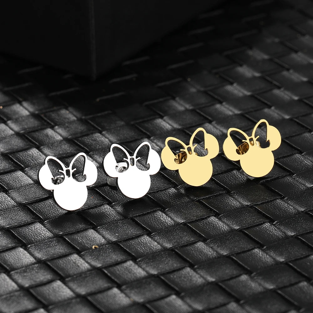 Stainless Steel Cute Bow Mouse Stud Earrings