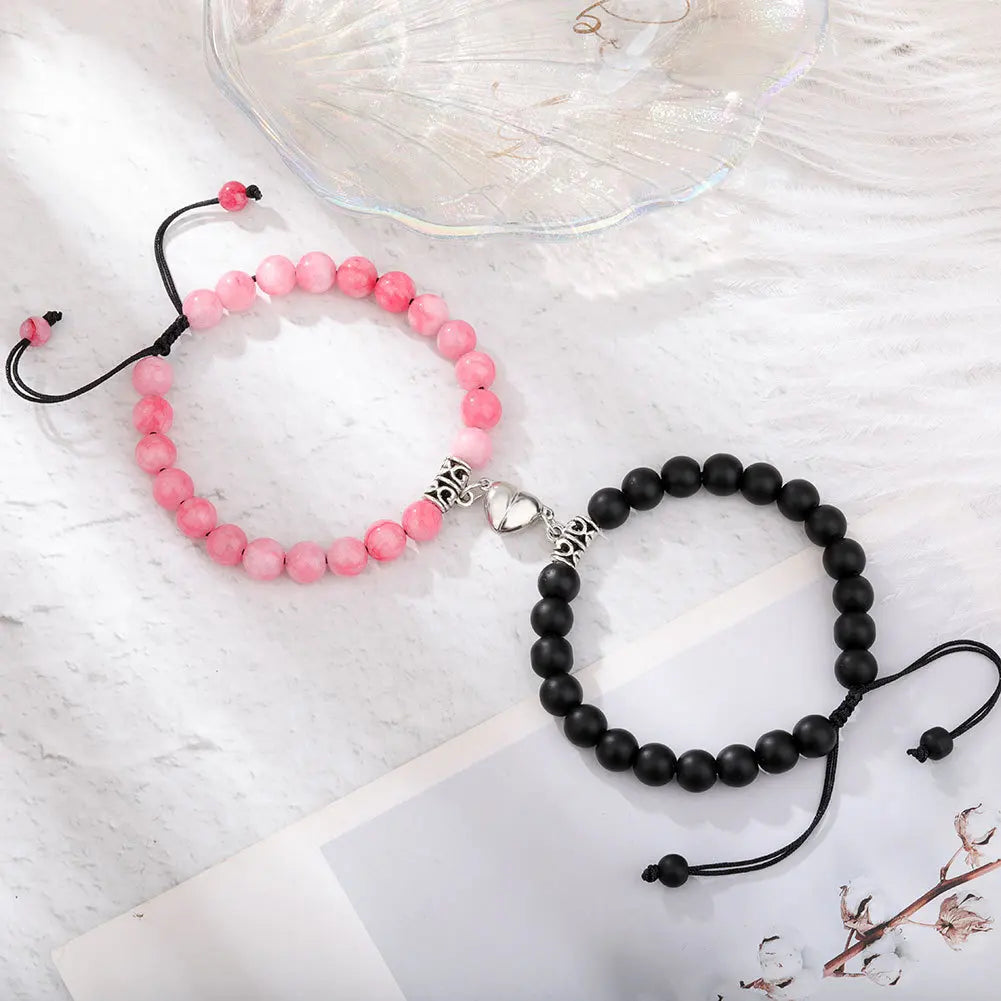 Magnetic Heart Matching Natural Stone Couple Bracelets