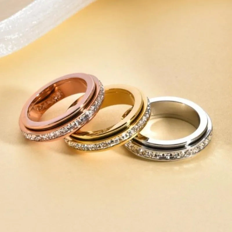 Stainless Steel CZ Gemstone Anxiety Spinner Ring