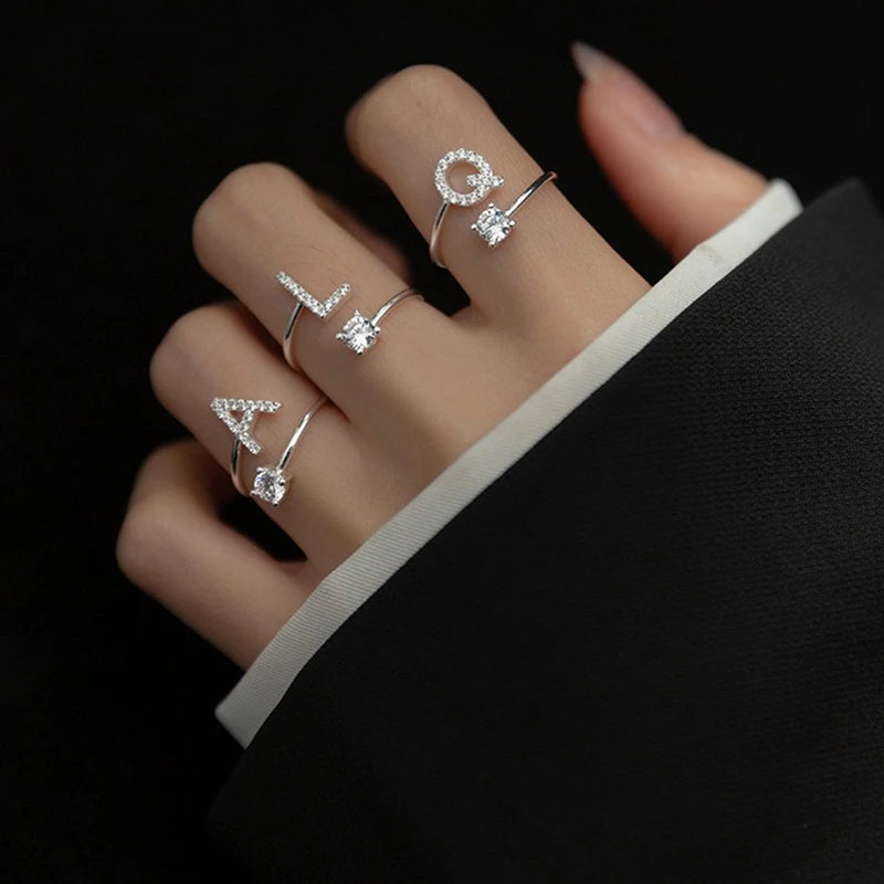 Sparkling Zircon Initial Ring | Adjustable Letter Ring