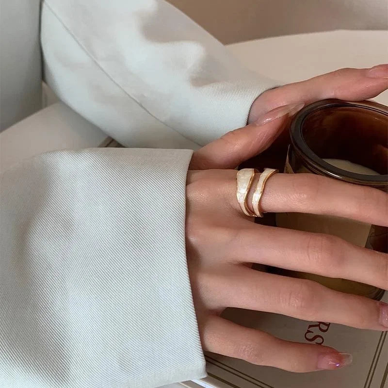 Vintage White Enamel Geometric Ring | Adjustable Fit