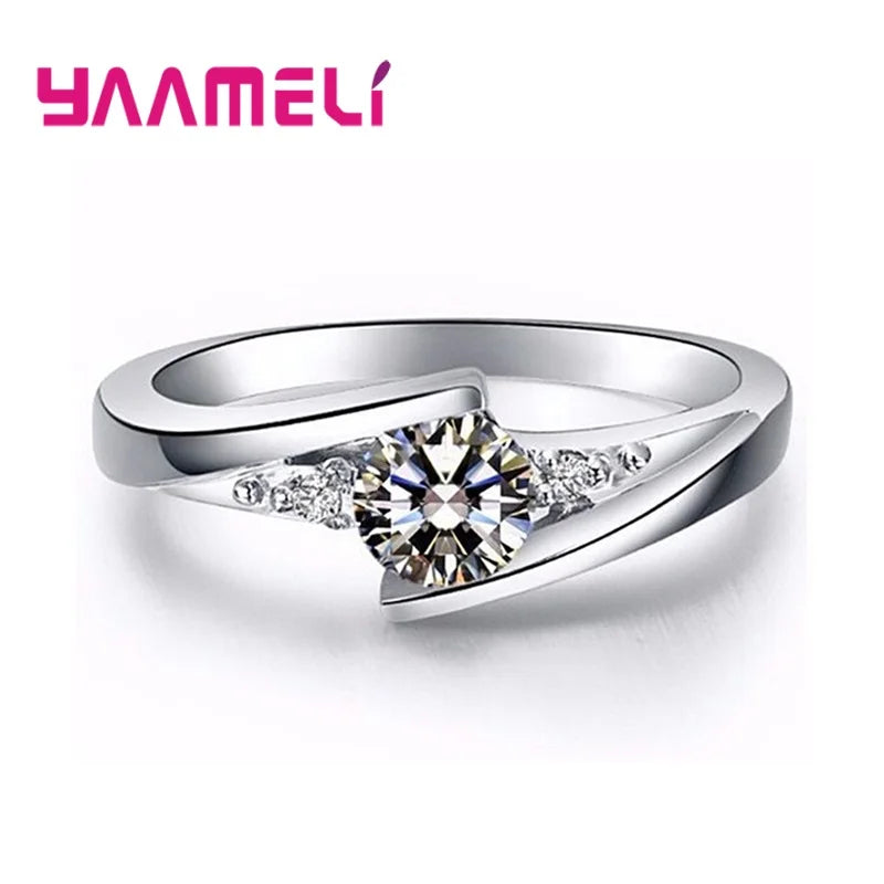 Vintage 925 Silver Plated Round Cubic Zirconia Promise Ring