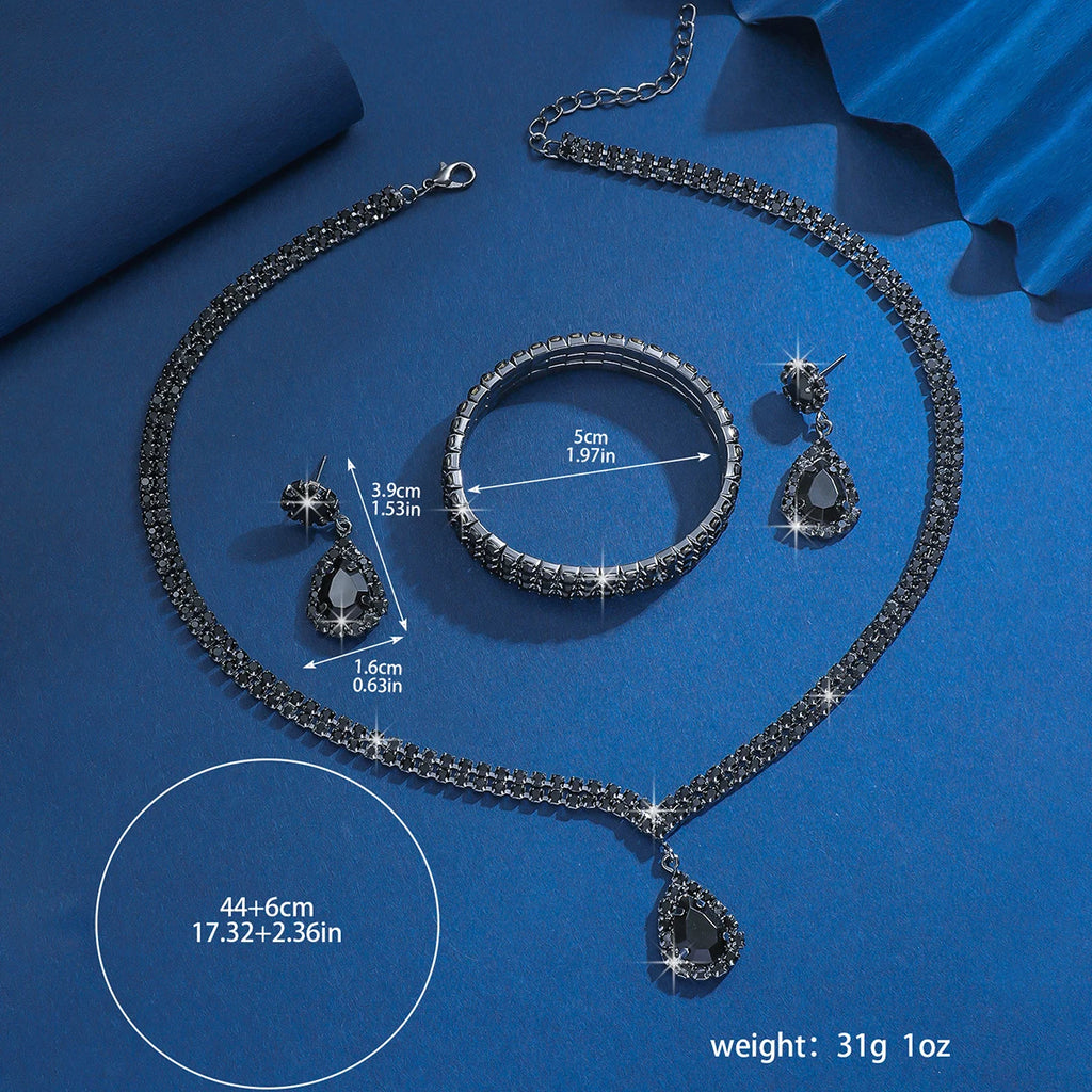Luxury Black Water Drop Cubic Zirconia Jewelry Set