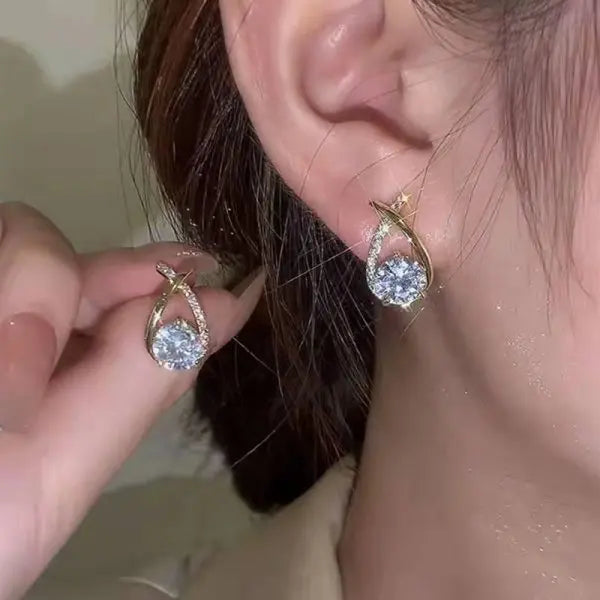 Elegant Crystal Floral Tassel Stud Earrings