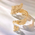 Vintage Gold Leaf Bangle & Adjustable Ring Set