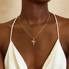 Sparkling Stainless Steel Rotatable Crown Cross Necklace