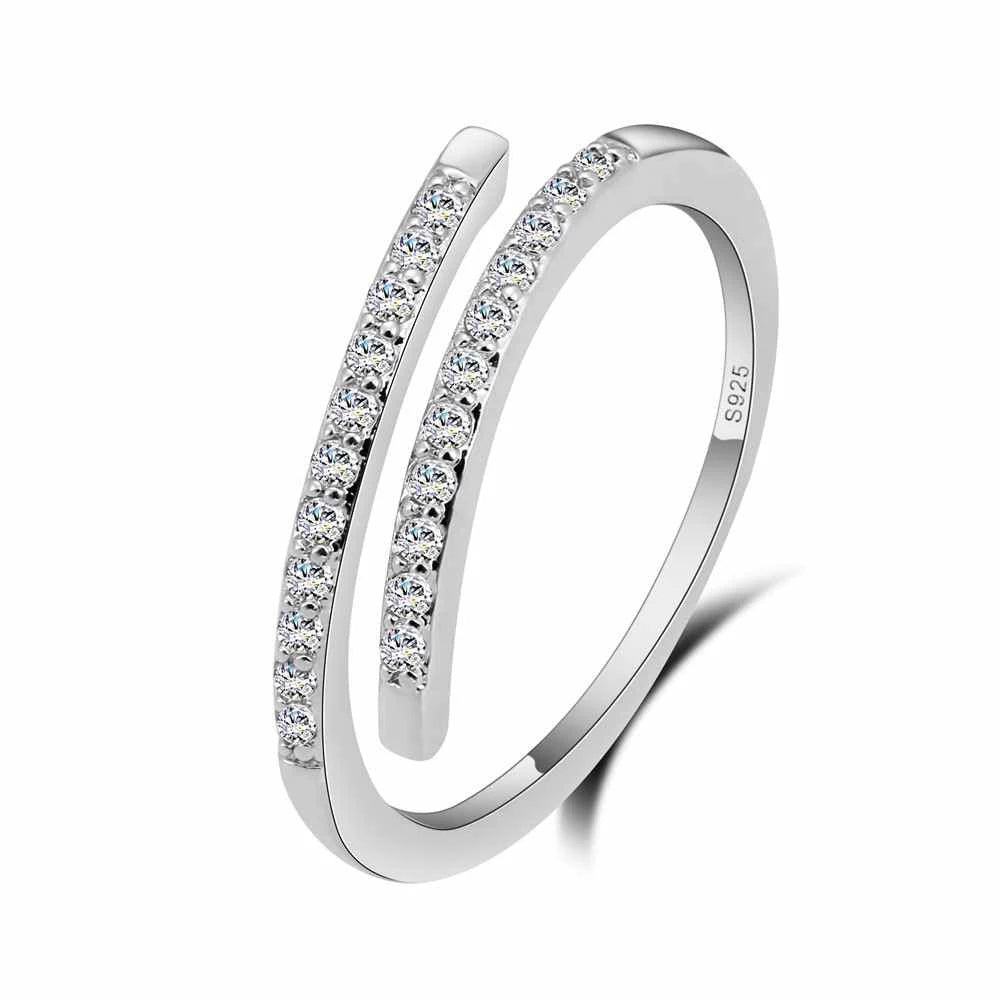 Adjustable 925 Sterling Silver Plated Zirconia Thin Ring