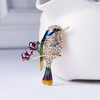 Sparkling Rhinestone Enamel Hummingbird Brooch Pin