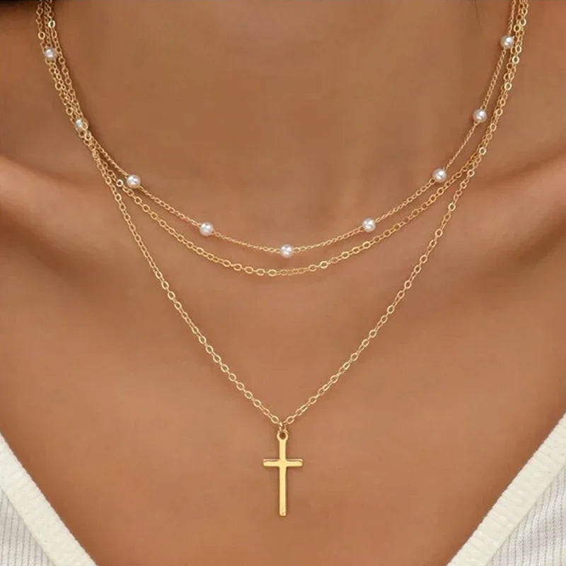 Layered Gold-Tone Pearl & Heart Pendant Necklace