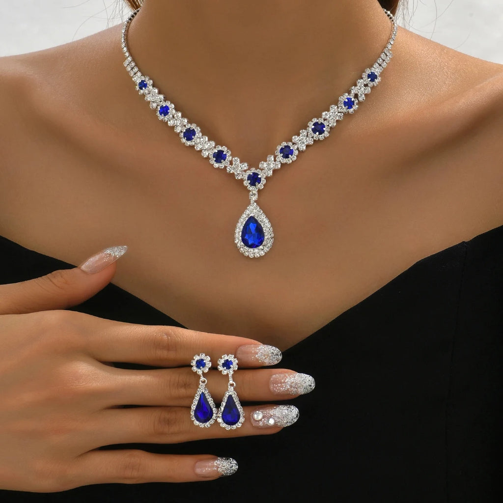 Elegant Crystal Teardrop Necklace & Earrings Bridal Set