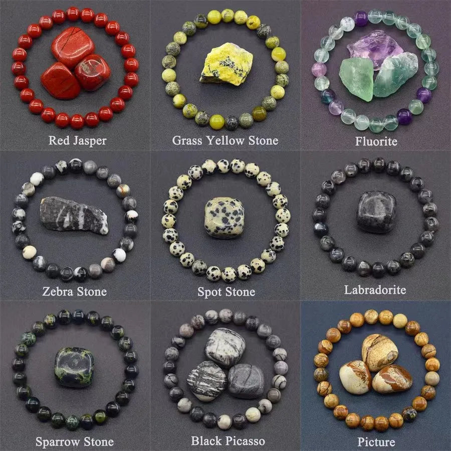8mm Natural Stone Crystal Energy Beaded Bracelet
