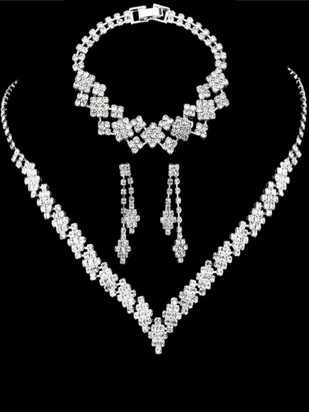 Silver Rhinestone Tassel Bridal Jewelry Set
