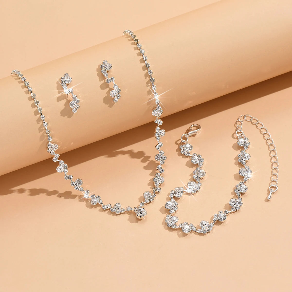 Elegant 4-Piece Floral Necklace, Bracelet & Earrings Set