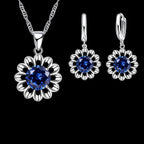 Sterling Silver Crystal Pendant Necklace & Hoop Earring Set