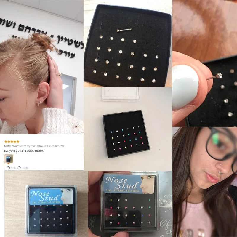 24-Piece Surgical Steel Crystal Nose Studs Set