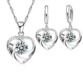 925 Sterling Silver Heart Necklace & Earrings Jewelry Set
