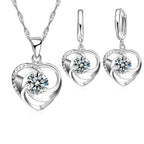 925 Sterling Silver Heart Necklace & Earrings Jewelry Set