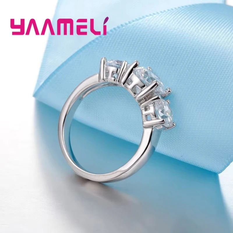 925 Sterling Silver 3-Stone Cubic Zirconia Promise Ring