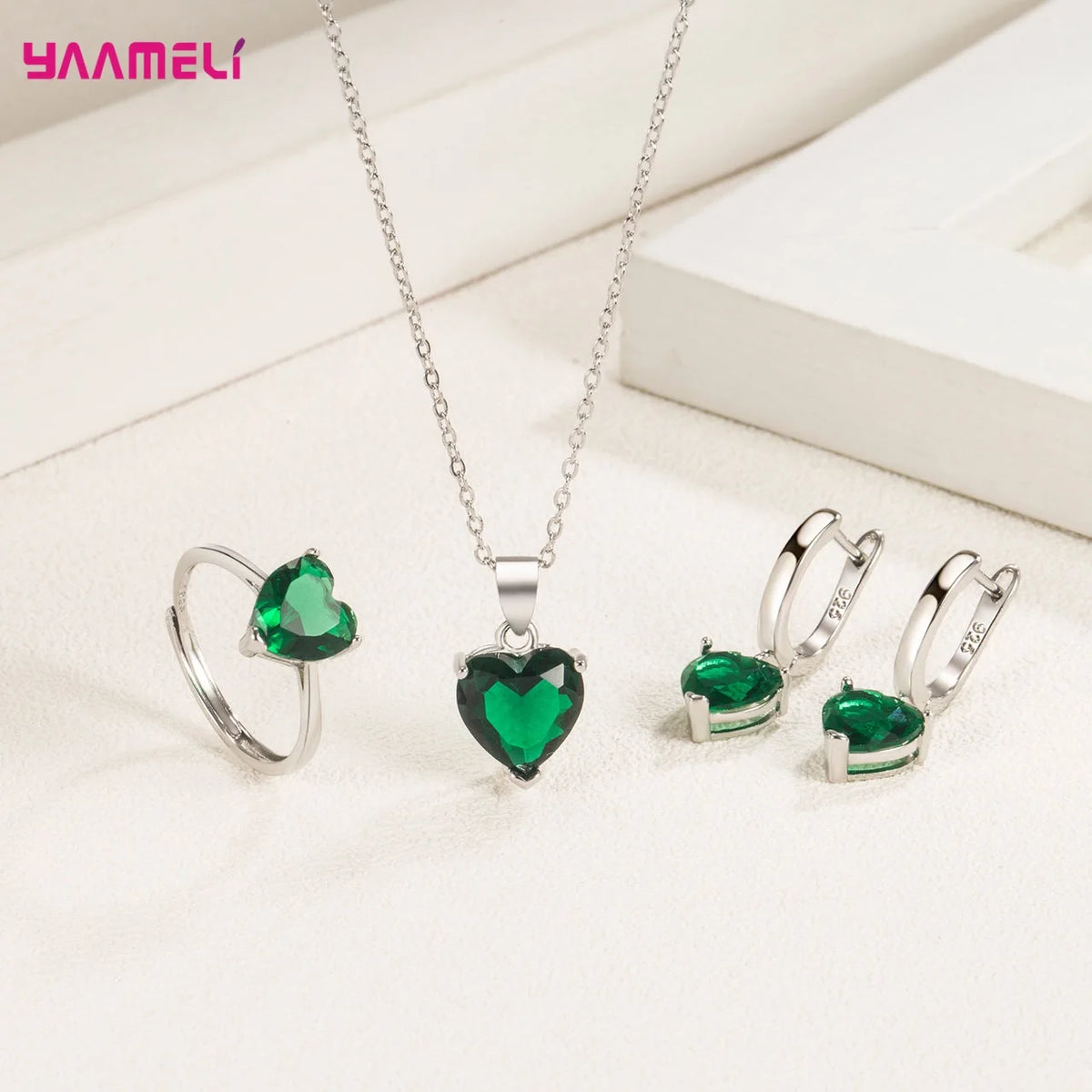 3-Piece Sterling Silver Heart Cubic Zirconia Jewelry Set