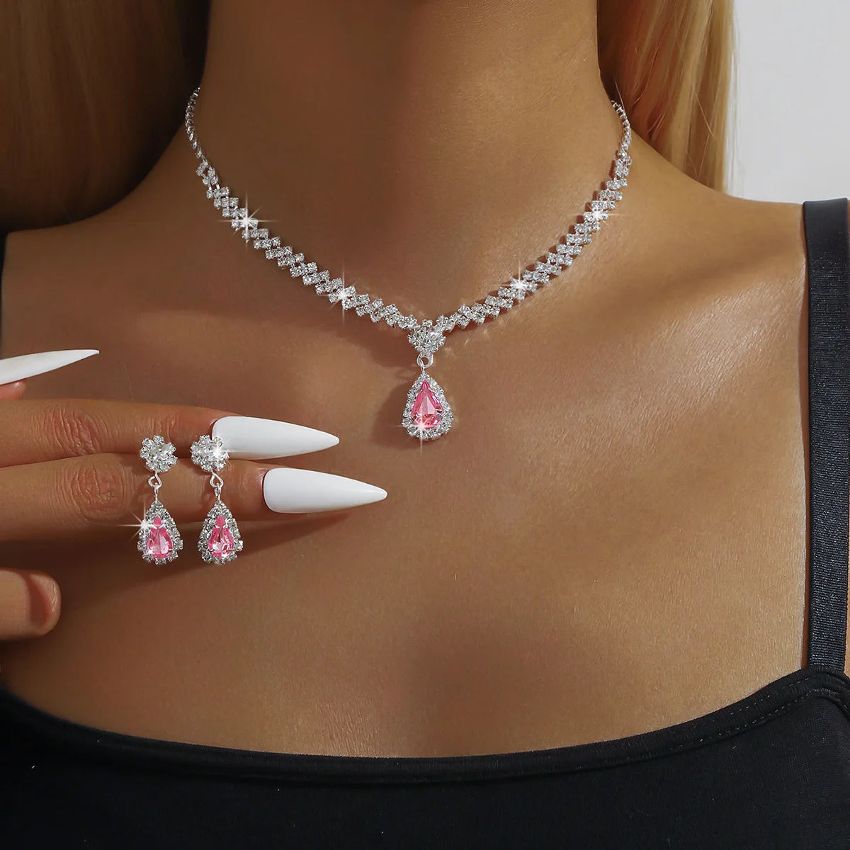 Elegant 3-Piece Water Drop Bridal Jewelry Set