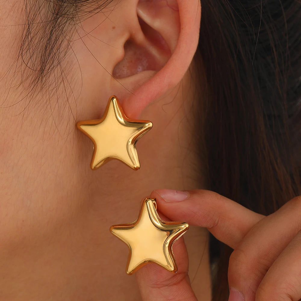 Sparkling Stainless Steel Star Stud Earrings