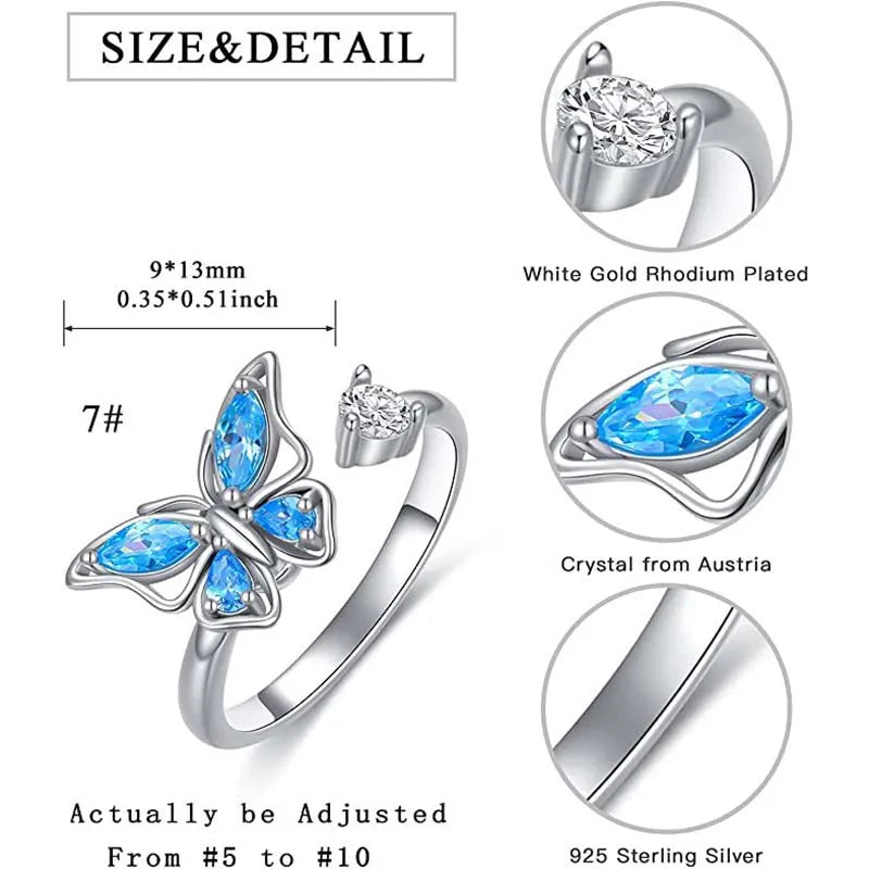 Adjustable Crystal Fidget Spinner Anxiety Ring