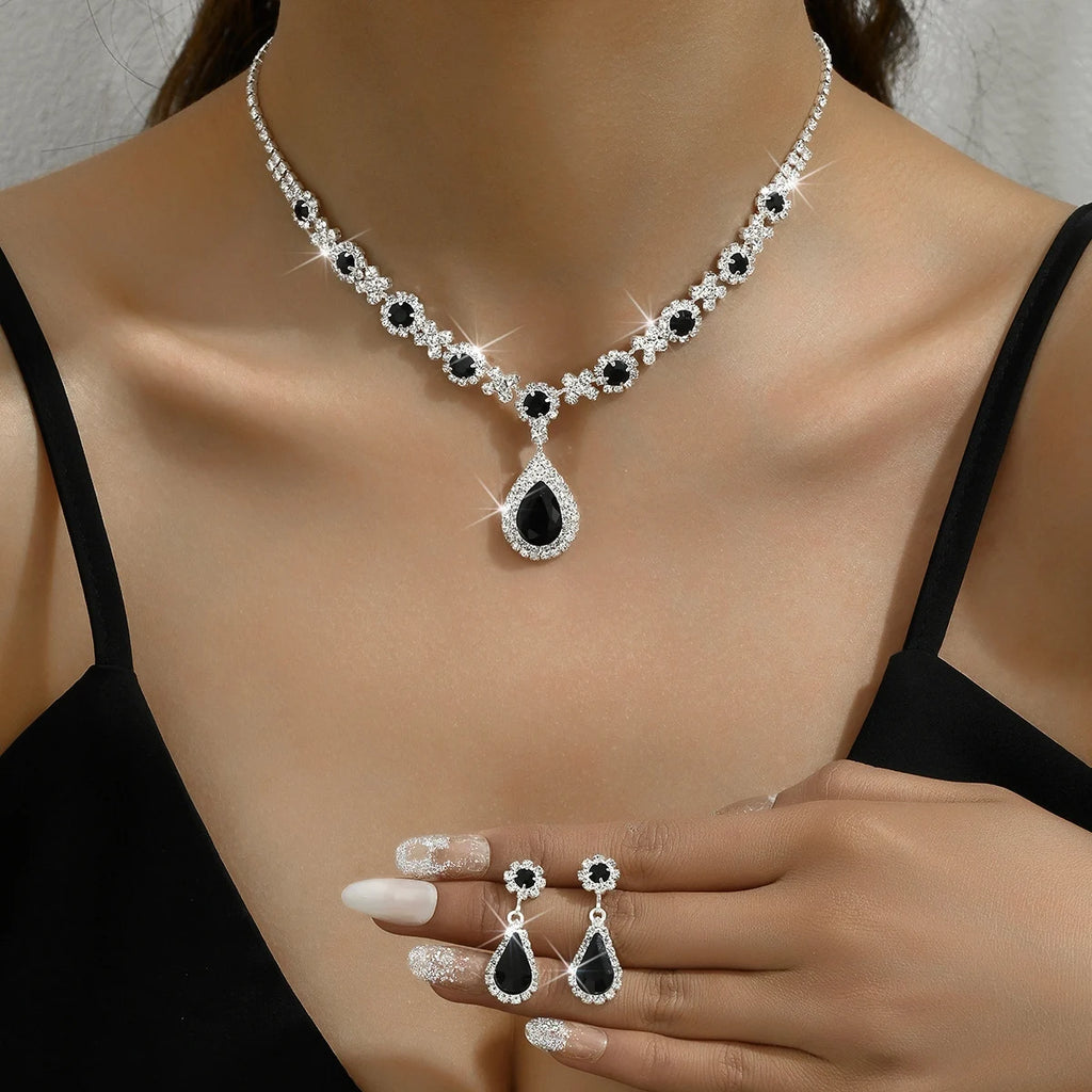 Elegant Crystal Teardrop Necklace & Earrings Bridal Set