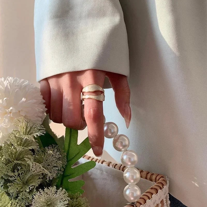 Vintage White Enamel Geometric Ring | Adjustable Fit