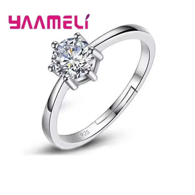 Elegant Austrian Crystal Engagement Ring in 925 Silver