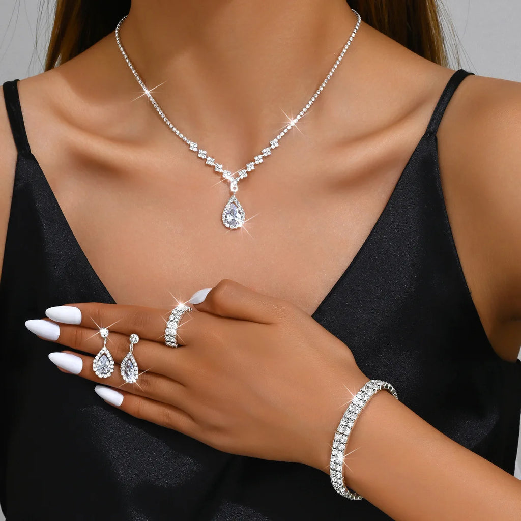 Elegant 5-Piece Teardrop Bridal Jewelry Set