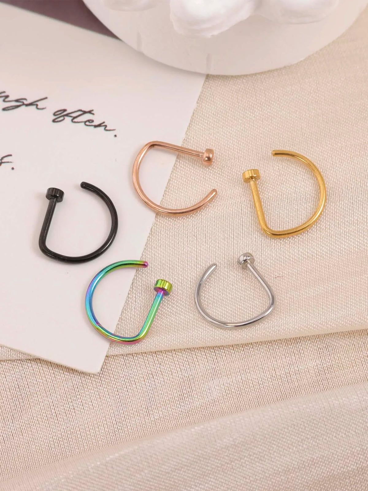 Faux D-Shape Nose Ring Hoop | 316L Stainless Steel Fake Piercing