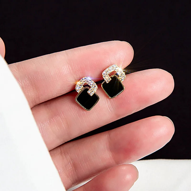 Black Zircon Square Geometric Stud Earrings
