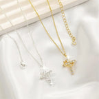 Sparkling Stainless Steel Rotatable Crown Cross Necklace