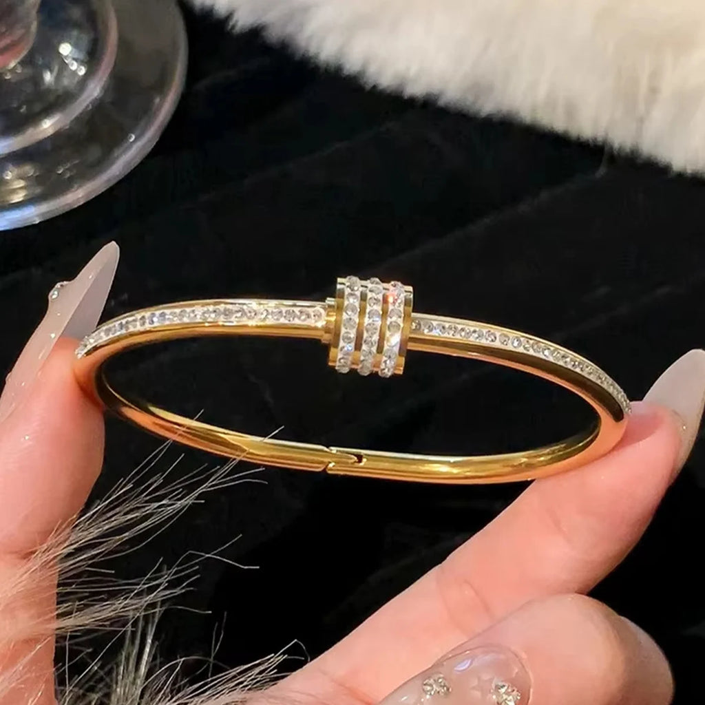 Classic Gold Titanium Zircon Bangle for Women