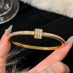 Classic Gold Titanium Zircon Bangle for Women