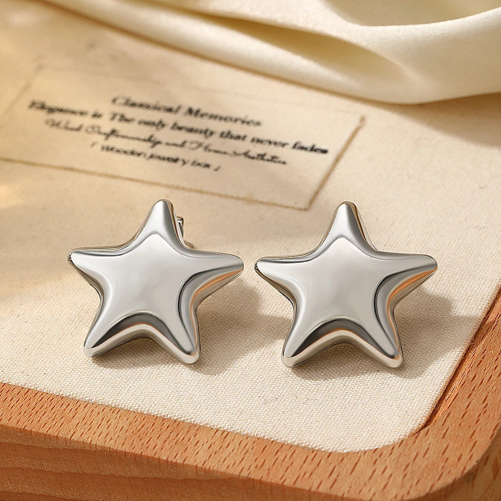 Sparkling Stainless Steel Star Stud Earrings
