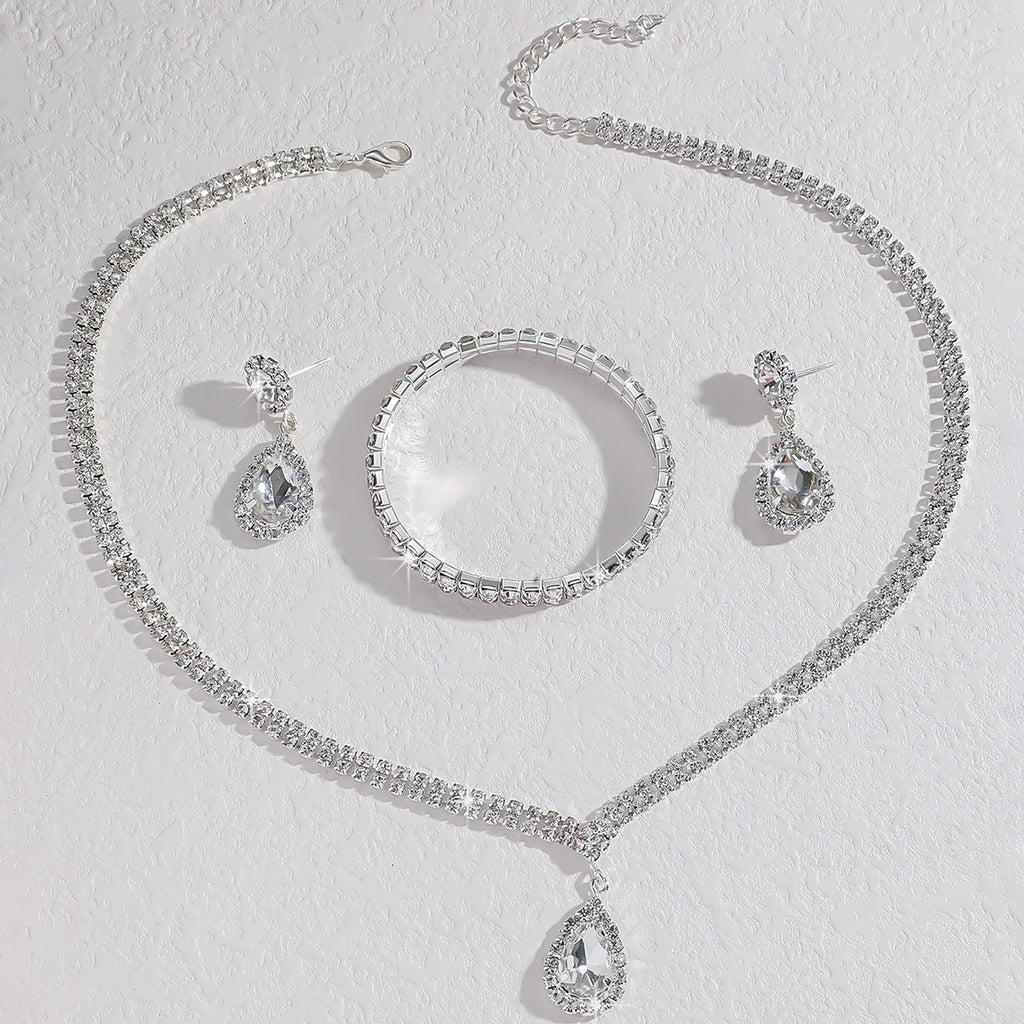 Elegant 4-Piece Teardrop Claw Chain Wedding Jewelry Set