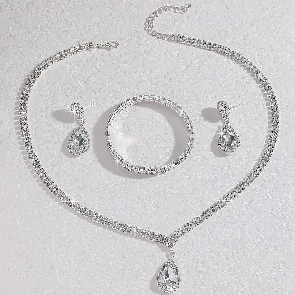 Elegant 4-Piece Teardrop Claw Chain Wedding Jewelry Set