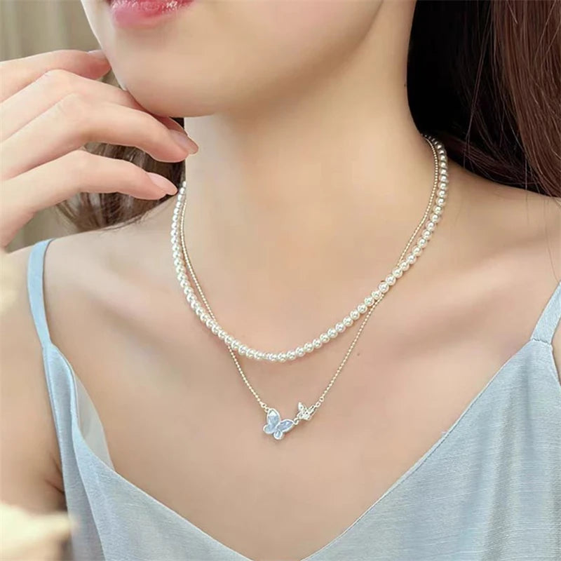 Luxury Blue Zircon Double Butterfly Jewelry Set