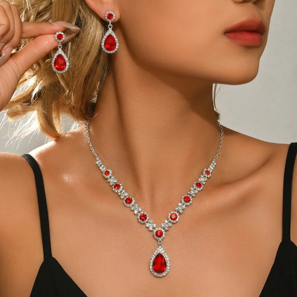 Classic Teardrop Crystal Necklace & Earrings Set
