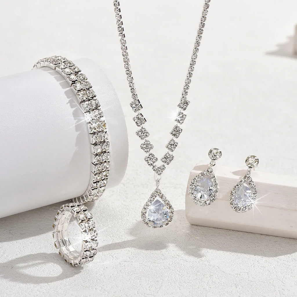 Elegant 5-Piece Teardrop Bridal Jewelry Set