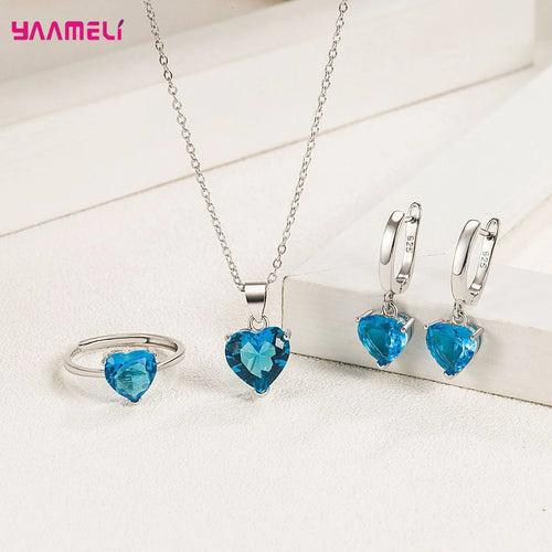 3-Piece Sterling Silver Heart Cubic Zirconia Jewelry Set