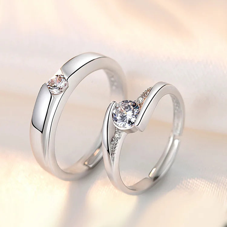 2PCS Matching 925 Sterling Silver Zircon Couple Rings