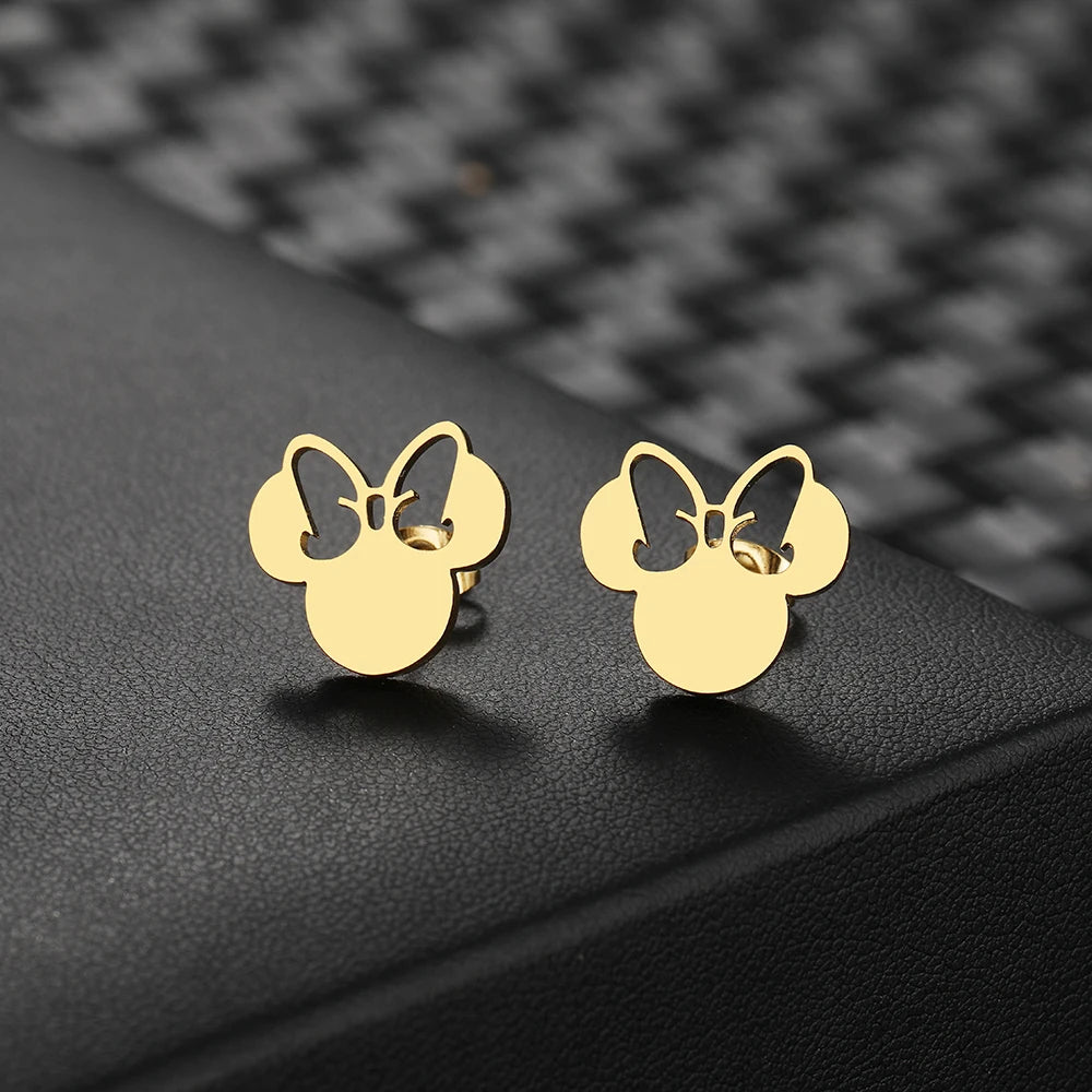 Stainless Steel Cute Bow Mouse Stud Earrings