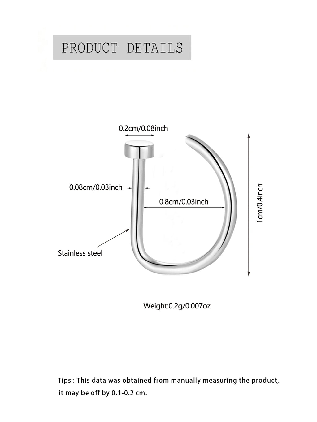 Faux D-Shape Nose Ring Hoop | 316L Stainless Steel Fake Piercing