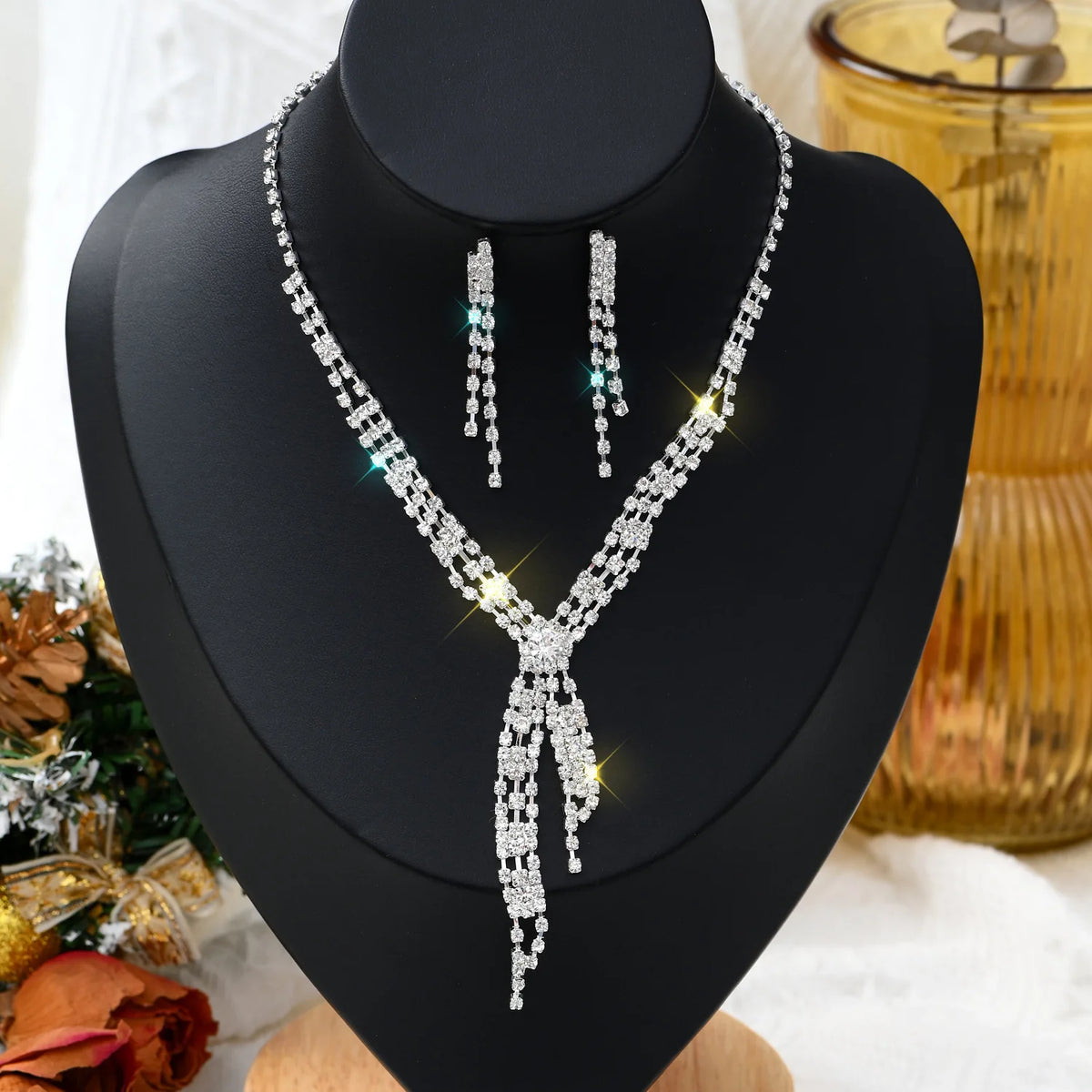 Elegant 3-Piece Rhinestone Teardrop Bridal Jewelry Set