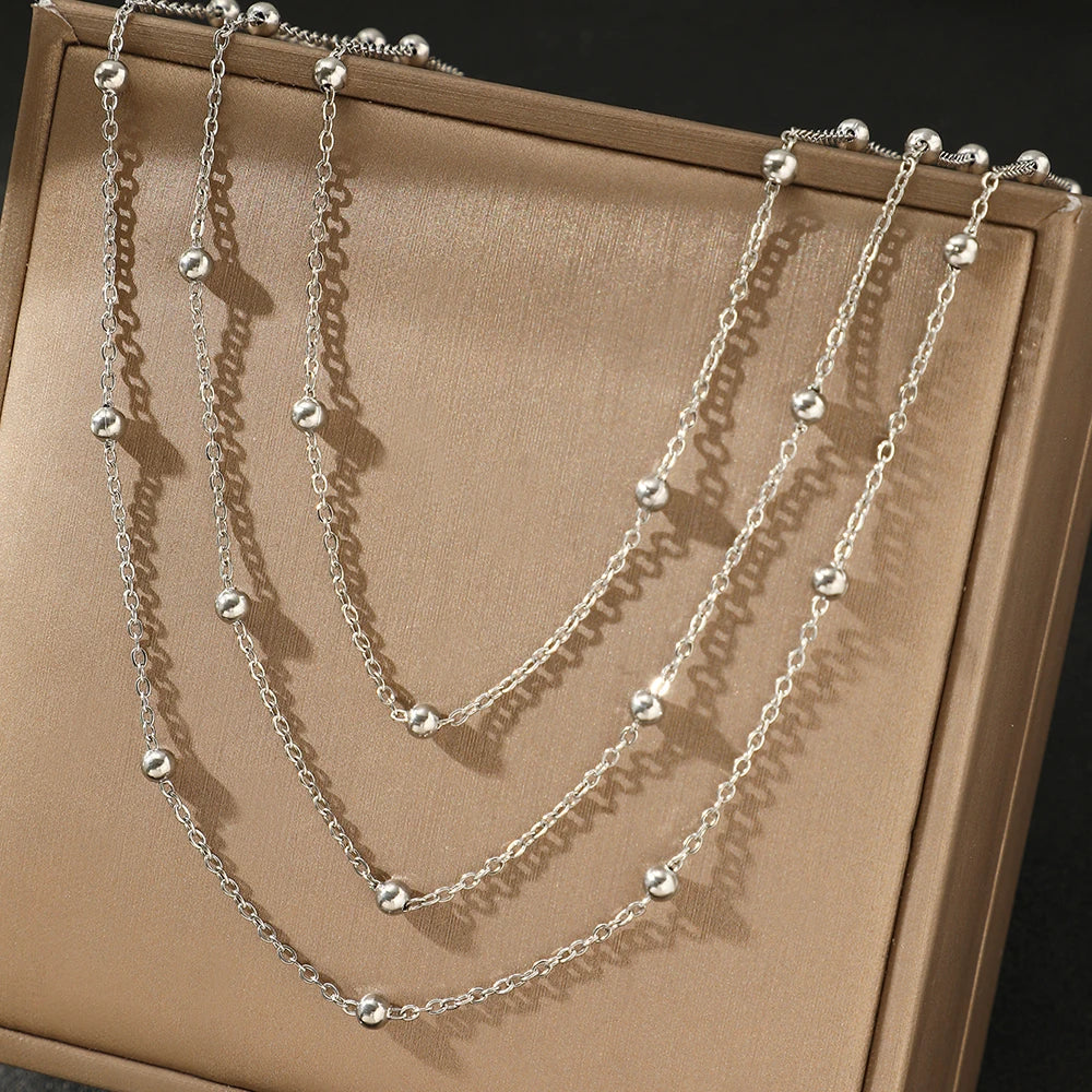 Delicate Multi-Layer Beaded Stainless Steel Necklace