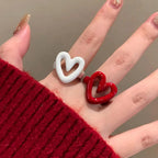 Red & White Enamel Heart Ring | Y2K Adjustable Band