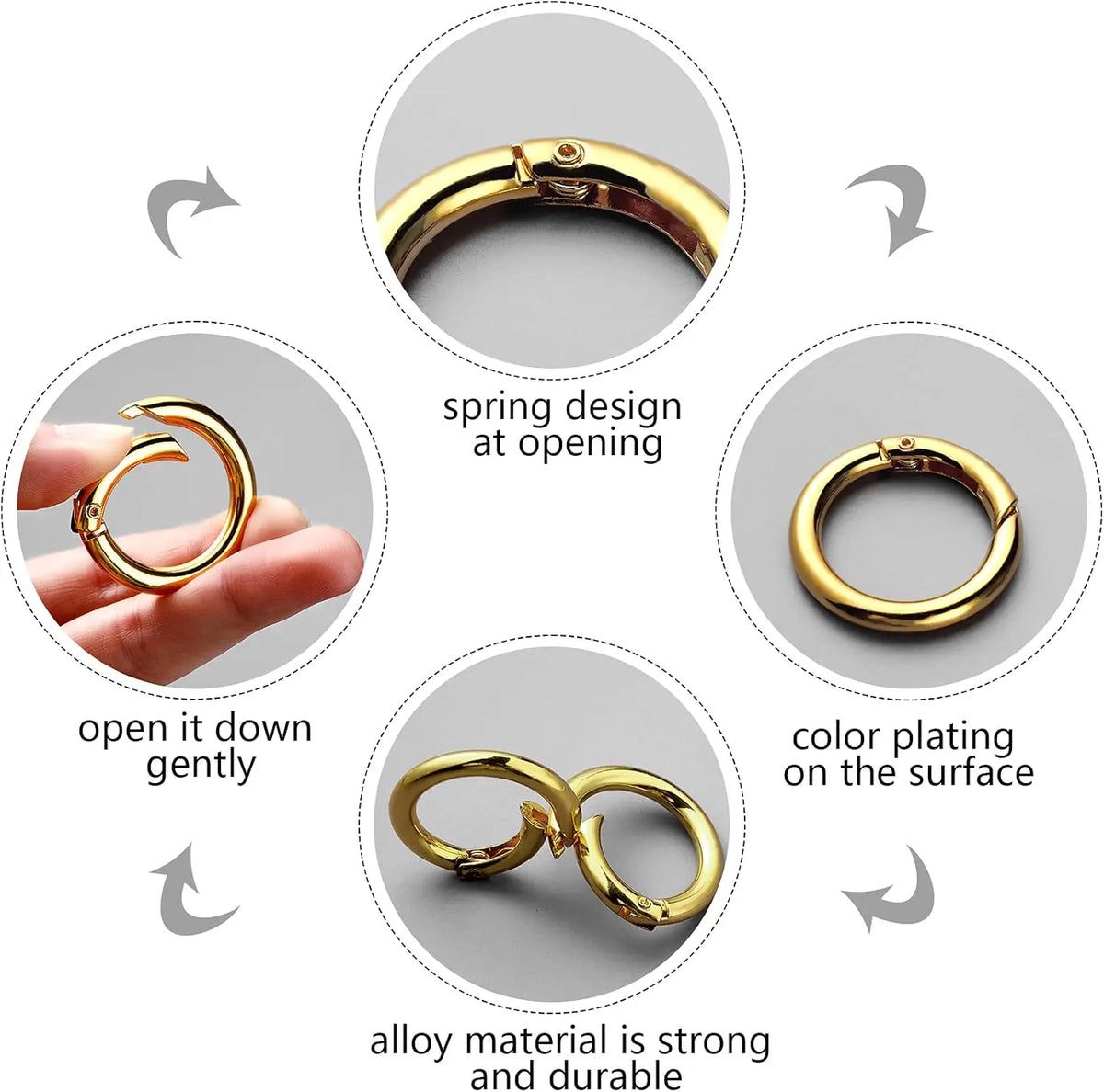 1-Inch Round Carabiner Spring O-Rings for Purses & Keys